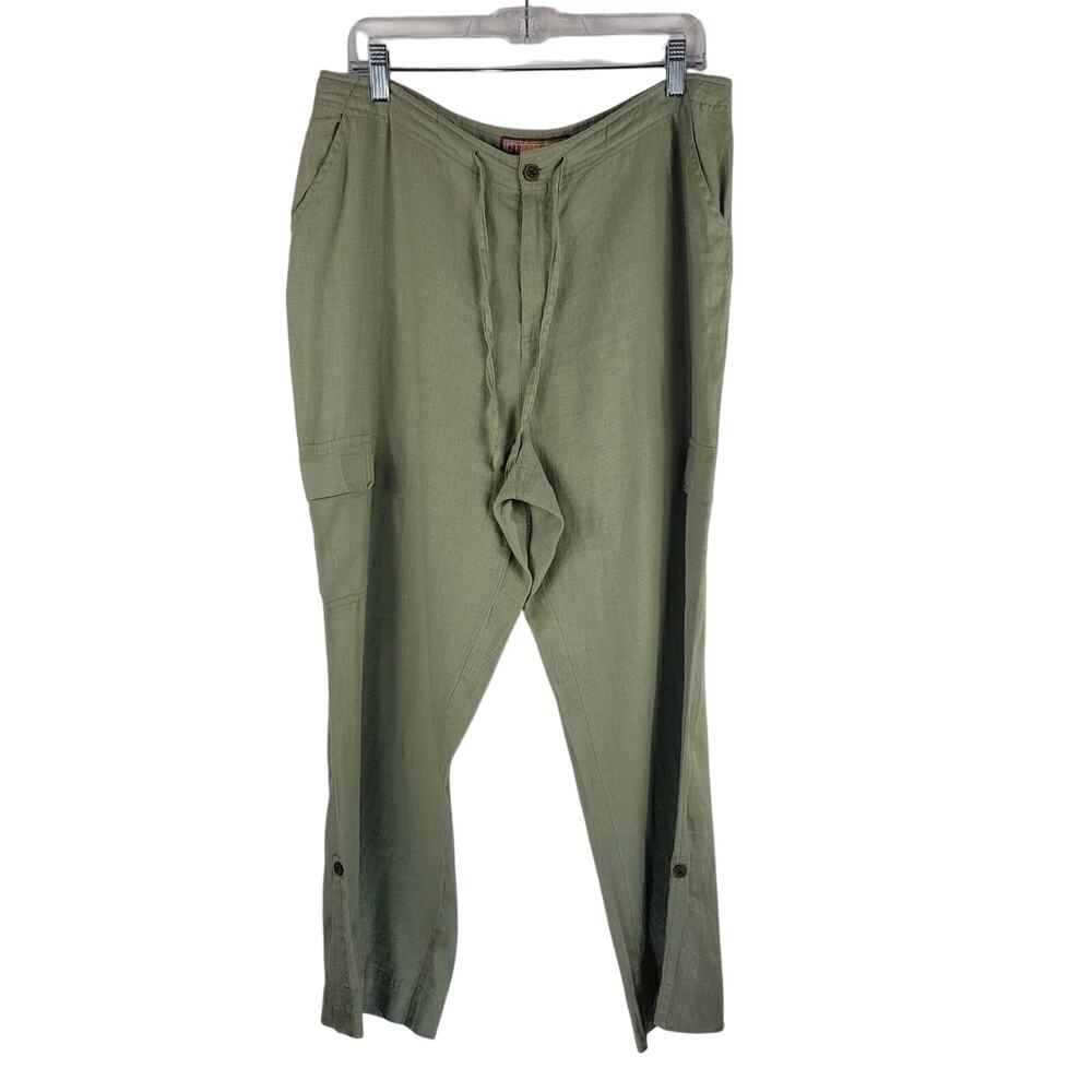 Caribbean Joe Lagenlook Comfortable Light Green 100% Linen Women's Pants 16